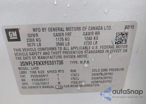 2015 Chevrolet Equinox 1Lt from USA, damaged, VIN 2GNFLFEKXF6301736